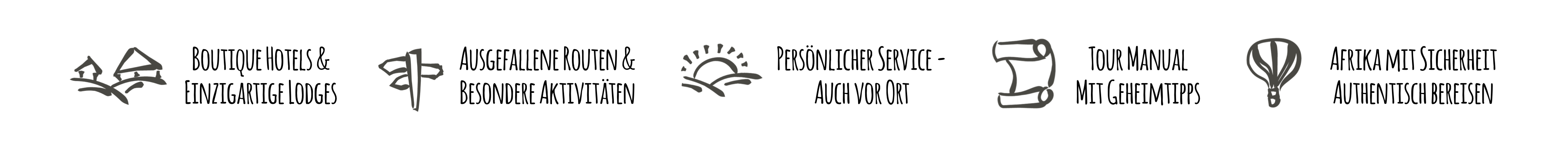 Boutique Hotels & einzigartiger Lodges ausgefallene Routen & besondere Aktivitäten persönlicher Service - auch vor Ort Tour Manual mit Geheimtipps Afrika mit Sicherheit authentisch bereisen